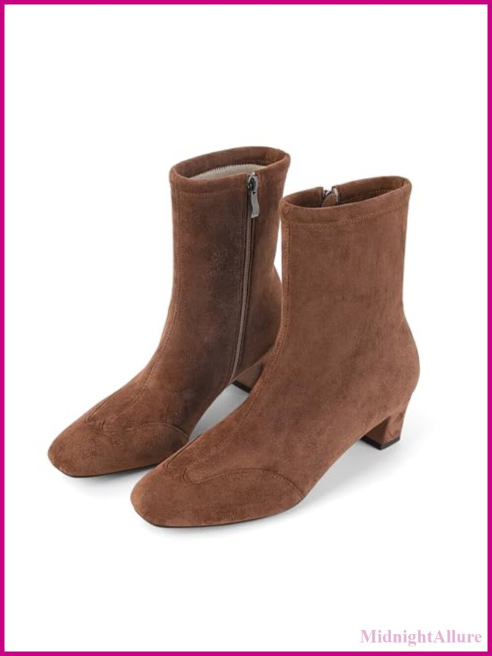Faux Suede Square Toe Ankle Booties Low Block Heel Side Zip